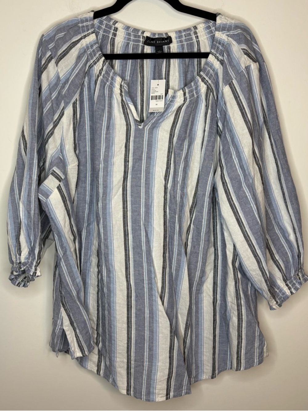 Lane Bryant Blue & White Striped Peasant Blouse Size 20 NWT